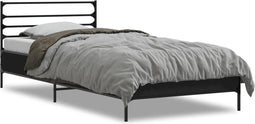 vidaXL - Bedframe - bewerkt - hout - en - metaal - zwart - 75x190 - cm
