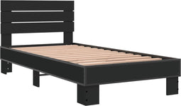 vidaXL - Bedframe - bewerkt - hout - en - metaal - zwart - 75x190 - cm