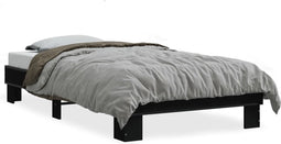 vidaXL - Bedframe - bewerkt - hout - en - metaal - zwart - 75x190 - cm