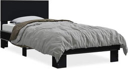 vidaXL - Bedframe - bewerkt - hout - en - metaal - zwart - 75x190 - cm