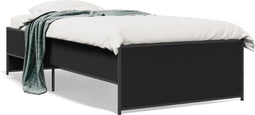 vidaXL - Bedframe - bewerkt - hout - en - metaal - zwart - 90x190 - cm