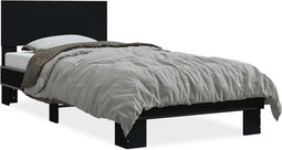 vidaXL - Bedframe - bewerkt - hout - en - metaal - zwart - 90x190 - cm