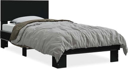 vidaXL - Bedframe - bewerkt - hout - en - metaal - zwart - 90x200 - cm