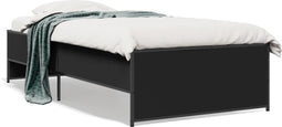 vidaXL - Bedframe - bewerkt - hout - en - metaal - zwart - 90x200 - cm