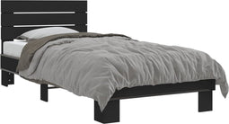 vidaXL - Bedframe - bewerkt - hout - en - metaal - zwart - 90x200 - cm