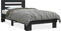 vidaXL - Bedframe - bewerkt - hout - en - metaal - zwart - 90x200 - cm