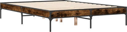 vidaXL - Bedframe - bewerkt - hout - metaal - gerookt - eikenkleurig - 120x190 - cm