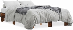 vidaXL - Bedframe - bewerkt - hout - metaal - gerookt - eikenkleurig - 135x190 - cm