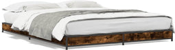 vidaXL - Bedframe - bewerkt - hout - metaal - gerookt - eikenkleurig - 120x200 - cm