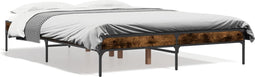vidaXL - Bedframe - bewerkt - hout - metaal - gerookt - eikenkleurig - 140x190 - cm