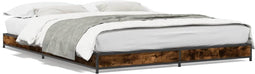 vidaXL - Bedframe - bewerkt - hout - metaal - gerookt - eikenkleurig - 135x190 - cm