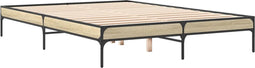 vidaXL - Bedframe - bewerkt - hout - metaal - sonoma - eikenkleurig - 140x200 - cm