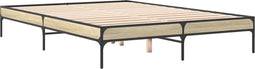 vidaXL - Bedframe - bewerkt - hout - metaal - sonoma - eikenkleurig - 150x200 - cm