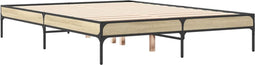 vidaXL - Bedframe - bewerkt - hout - metaal - sonoma - eikenkleurig - 135x190 - cm