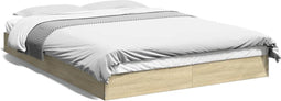 vidaXL - Bedframe - bewerkt - hout - sonoma - eikenkleurig - 135x190 - cm