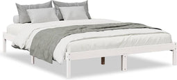 vidaXL - Bedframe - extra - lang - zonder - matras - grenenhout - wit - 140x220 - cm