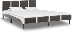 vidaXL - Bedframe - kunstleer - grijs - en - wit - 180x200 - cm