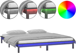 vidaXL - Bedframe - LED - massief - hout - grijs - 160x200 - cm