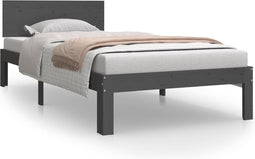 vidaXL - Bedframe - massief - grenenhout - grijs - 90x200 - cm
