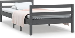 vidaXL - Bedframe - massief - grenenhout - grijs - 90x200 - cm