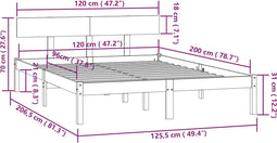 vidaXL - Bedframe - massief - grenenhout - wit - 120x200 - cm