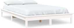 vidaXL - Bedframe - massief - grenenhout - wit - 135x190 - cm