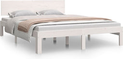 vidaXL - Bedframe - massief - grenenhout - wit - 140x190 - cm