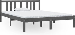 vidaXL - Bedframe - massief - hout - grijs - 135x190 - cm