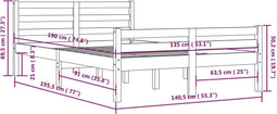 vidaXL - Bedframe - massief - hout - grijs - 135x190 - cm