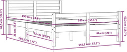 vidaXL - Bedframe - massief - hout - grijs - 140x190 - cm