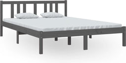 vidaXL - Bedframe - massief - hout - grijs - 140x200 - cm