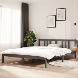 vidaXL - Bedframe - massief - hout - grijs - 150x200 - cm