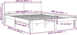 vidaXL - Bedframe - massief - hout - wit - 150x200 - cm