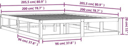 vidaXL - Bedframe - massief - hout - wit - 200x200 - cm