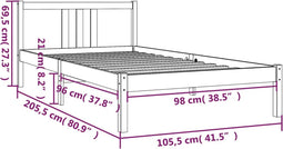 vidaXL - Bedframe - massief - hout - zwart - 100x200 - cm