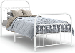 vidaXL - Bedframe - met - hoofd- - en - voeteneinde - metaal - wit - 90x190 - cm