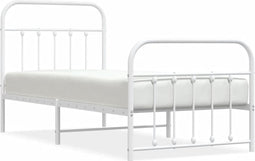 vidaXL - Bedframe - met - hoofd- - en - voeteneinde - metaal - wit - 90x190 - cm