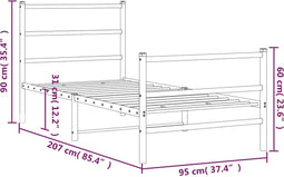 vidaXL - Bedframe - met - hoofd- - en - voeteneinde metaal - wit - 90x200 - cm