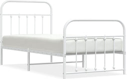 vidaXL - Bedframe - met - hoofd- - en - voeteneinde - metaal - wit - 90x200 - cm