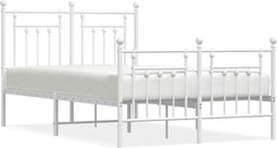 vidaXL - Bedframe - met - hoofd- - en - voeteneinde - metaal - wit - 135x190 - cm
