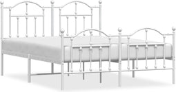 vidaXL - Bedframe - met - hoofd- - en - voeteneinde - metaal - wit - 135x190 - cm