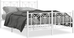 vidaXL - Bedframe - met - hoofd- - en - voeteneinde - metaal - wit - 135x190 - cm
