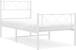 vidaXL - Bedframe - met - hoofd- - en - voeteneinde - metaal - wit - 90x190 - cm