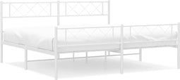 vidaXL - Bedframe - met - hoofd- - en - voeteneinde - metaal - wit - 193x203 - cm