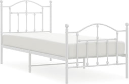 vidaXL - Bedframe - met - hoofd- - en - voeteneinde - metaal - wit - 90x190 - cm