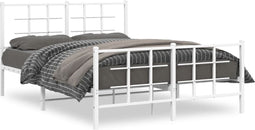 vidaXL - Bedframe - met - hoofd- - en - voeteneinde - metaal - wit - 135x190 - cm