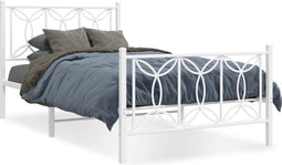 vidaXL - Bedframe - met - hoofd- - en - voeteneinde - metaal - wit - 100x190 - cm