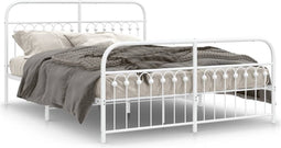 vidaXL - Bedframe - met - hoofd- - en - voeteneinde - metaal - wit - 150x200 - cm