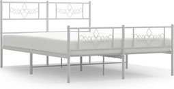 vidaXL - Bedframe - met - hoofd- - en - voeteneinde - metaal - wit - 135x190 - cm