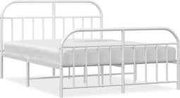 vidaXL - Bedframe - met - hoofd- - en - voeteneinde - metaal - wit - 135x190 - cm